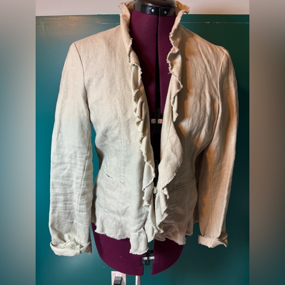 Michael Kors Cream Ruffle LinenBlazer